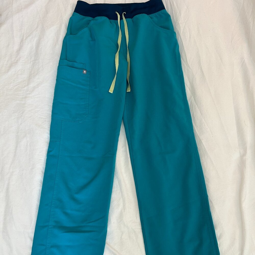 FIGS Women's Teal Kade High Waisted Cargo Scrub Pants